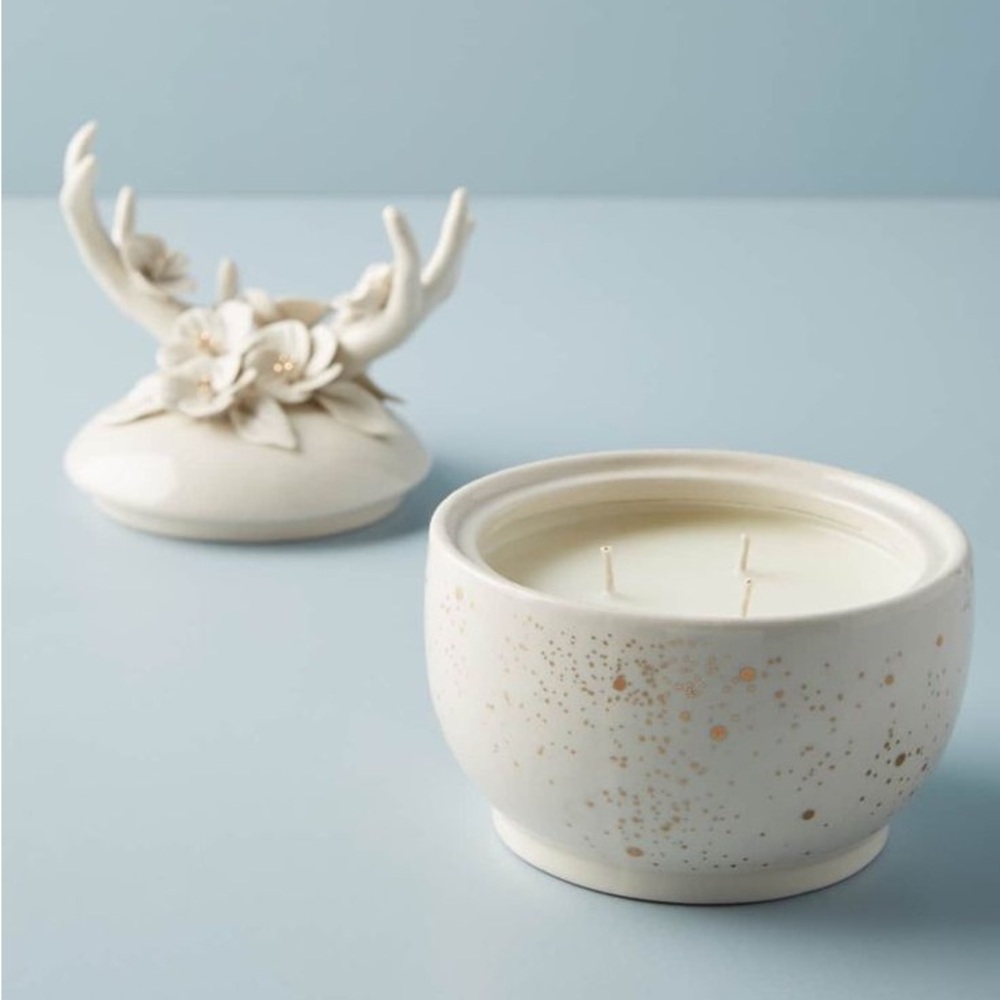 Anthropologie Deer Antler Cream Speckled Candle